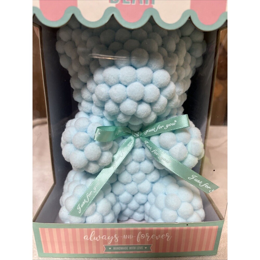 Marshmallow Light Blue Teddy Bear With Green Ribbon Brand New Always and Forever